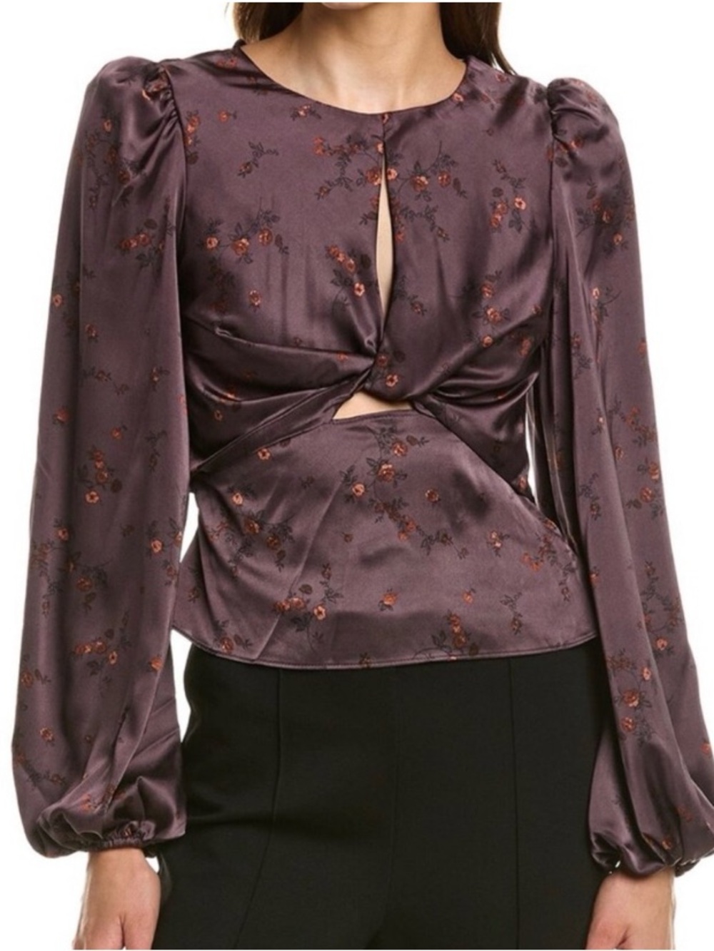 ASTR The Label Womens Bishop Sleeve Twist Floral Top Size XS Floral Peasant Dark